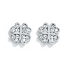 Clover CZ Pave Stud Earrings in Sterling Silver Rhodium Plated