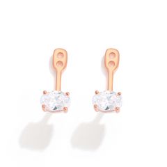 Oval CZ Ear Jacket in Sterling Silver Rose Gold Plated