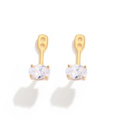 Oval CZ Ear Jacket in Sterling Silver Gold Plated