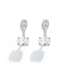 Oval CZ Ear Jacket in Sterling Silver Rhodium Plated