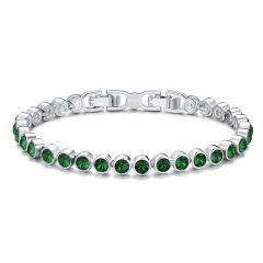 Tennis Bracelet With Swarovski Emerald Rhodium Plated