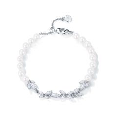 Louison Adjustable Bracelet with Crystal Pearls Rhodium plated