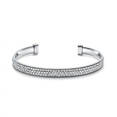Showstopper Statement Open Bangle with Austrian Crystals Rhodium Plated