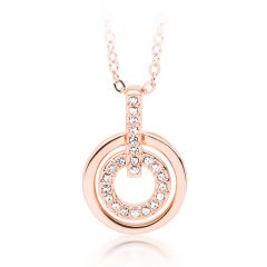 Circle Double Necklace Clear Crystal Rose Gold Plated
