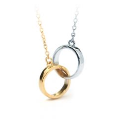Interlocking Circles Necklace TWO TONE Plated Love Double Circle Pendant