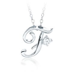 Letter F Name Initial Necklace with Cubic Zirconia