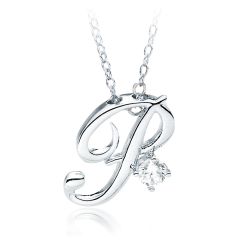 Letter P Name Initial Necklace with Cubic Zirconia