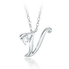 Letter V Name Initial Necklace with Cubic Zirconia