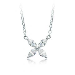 MYJS Victoria Flower Marquise CZ Pendant Necklace Rhodium Plated Bridal Gift