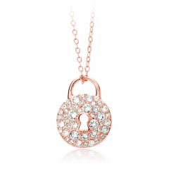 Circle Lock Necklace with Swarovski® Crystals Pave Rose Gold Plated