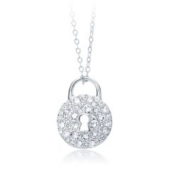 Circle Lock Necklace with Swarovski® Crystals Pave Rhodium Plated