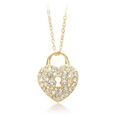 Heart Lock Necklace with Swarovski® Crystals Pave Gold Plated