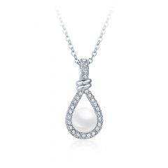 Enlace Drop Pearl Pendant with Swarovski® Crystal Pearl Rhodium Plated
