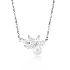 Louison Pearl Necklace With Cz Rhodium Plated