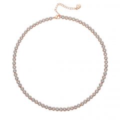 Tennis Necklace with Clear Swarovski Crystals Rose Gold Plated Bridal