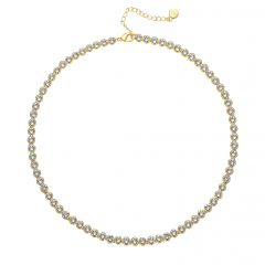 Tennis Necklace W Clear Swarovski Crystals Gold Plated