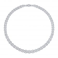 Lace Wide Necklace w Swarovski Crystals Rhodium Plated Bridal