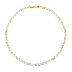Jazz Tennis Necklace with Baguette Cut Cubic Zirconia Gold Plated Bridal