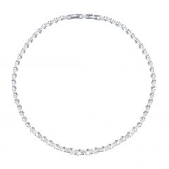 Jazz Tennis Necklace with Baguette Cut Cubic Zirconia Rhodium Plated Bridal