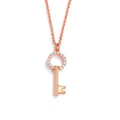 Modern Open Round Key Pendant with Swarovski Crystals Rose Gold Plated