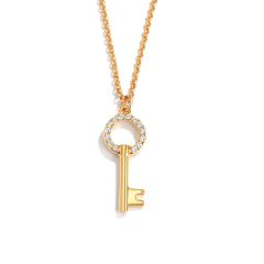 Modern Open Round Key Pendant with Swarovski Crystals Gold Plated