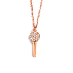 Modern Round Pave Key Pendant with Swarovski Crystals Rose Gold Plated