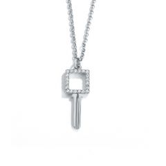 Modern Open Square Key Pendant with Swarovski Crystals Rhodium Plated