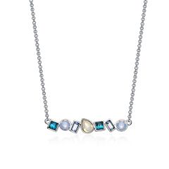 Luminous Necklace with Harmonic Light Sapphire Swarovski Crystals Rhodium Plated