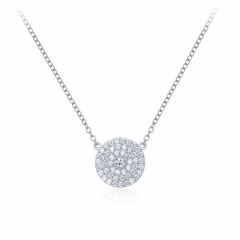 Circle CZ Pave Statement Necklace in Sterling Silver Rhodium Plated