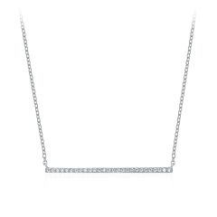 Bar CZ Pave Necklace in Sterling Silver Rhodium Plated