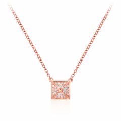 Square Pyramid CZ Pave Necklace in Sterling Silver Rose Gold Plated