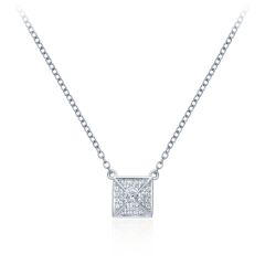 Square Pyramid CZ Pave Necklace in Sterling Silver Rhodium Plated