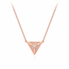 Triangle Pyramid CZ Pave Necklace in Sterling Silver Rose Gold Plated