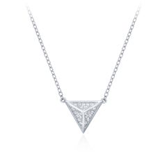 Triangle Pyramid CZ Pave Necklace in Sterling Silver Rhodium Plated