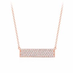 Bar CZ Pave Statement Necklace in Sterling Silver Rose Gold Plated