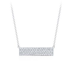 Bar CZ Pave Statement Necklace in Sterling Silver Rhodium Plated