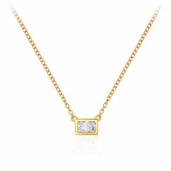 Minimal Bezel Set Princess Cut CZ Necklace in Sterling Silver Gold Plated