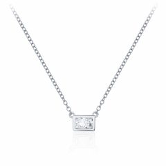 Minimal Bezel Set Princess Cut CZ Necklace in Sterling Silver Rhodium Plated