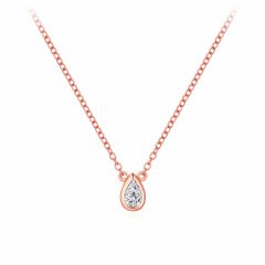 Minimal Bezel Set Pear Cut CZ Necklace in Sterling Silver Rose Gold Plated