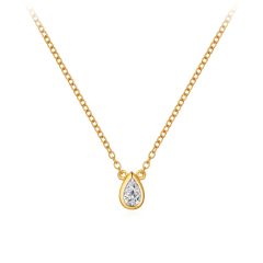 Minimal Bezel Set Pear Cut CZ Necklace in Sterling Silver Gold Plated
