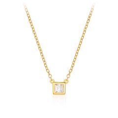 Minimal Bezel Set Square Cut CZ Necklace in Sterling Silver Gold Plated