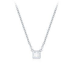 Minimal Bezel Set Square Cut CZ Necklace in Sterling Silver Rhodium Plated