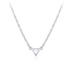 Minimal Bezel Set Triangle Cut CZ Necklace in Sterling Silver Rhodium Plated