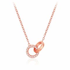 Interlocking Circle CZ Pave Necklace in Sterling Silver Rose Gold Plated