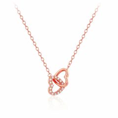 Interlocking Heart CZ Pave Necklace in Sterling Silver Rose Gold Plated