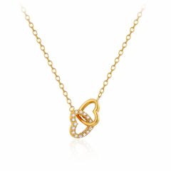 Interlocking Heart CZ Pave Necklace in Sterling Silver Gold Plated