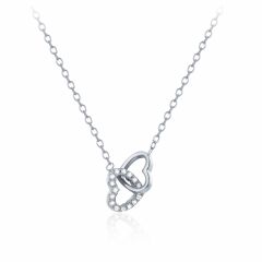 Interlocking Heart CZ Pave Necklace in Sterling Silver Rhodium Plated