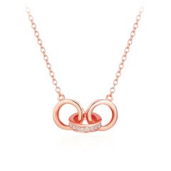 Triple Interlocking Circle CZ Pave Necklace in Sterling Silver Rose Gold Plated