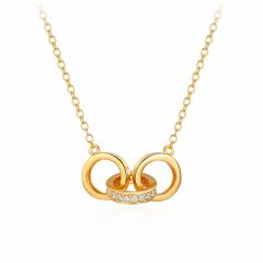 Triple Interlocking Circle CZ Pave Necklace in Sterling Silver Gold Plated