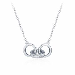 Triple Interlocking Circle CZ Pave Necklace in Sterling Silver Rhodium Plated